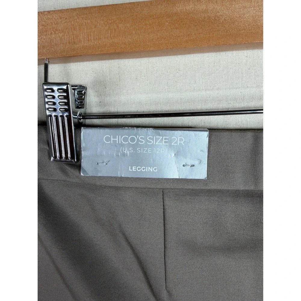 New Chicos Ponte Front Suede Pants size 2R (12R) Earthen Taupe Grayish‎